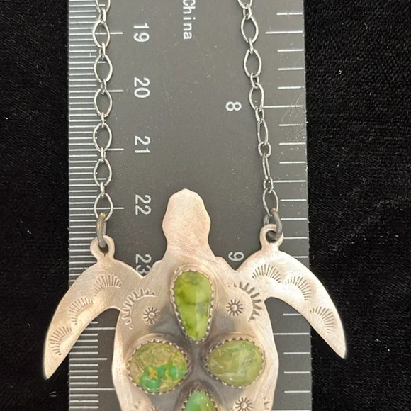 Silver Turtle Pendant Necklace with Palomino Stones - Picture 4 of 6